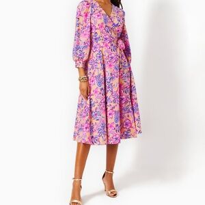 Lilly Pulitzer Pink and Purple Floral Midi Dress